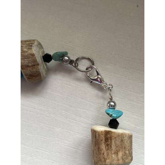 Southwestern Carved Horn And Turquoise Nugget Glass Beaded Bracelet 9inch - Picture 3 of 5